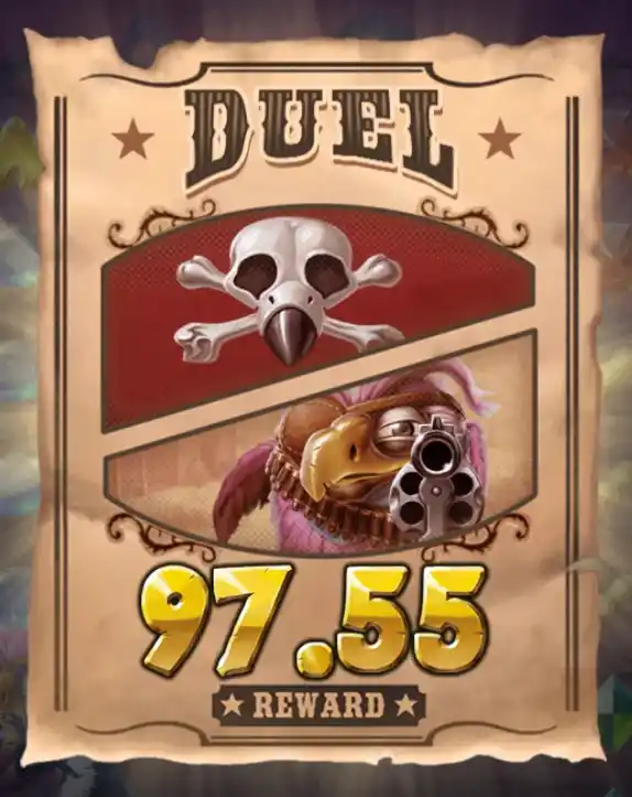 Duel poster with bird skull symbol and €97.55 reward