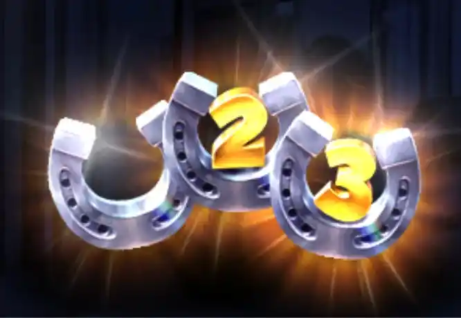 Three shiny silver horseshoe symbols numbered 2, and 3, representing special features 