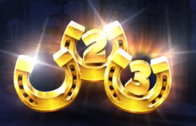 Three glowing golden horseshoe numbered 1, 2, and 3, representing special features in the game