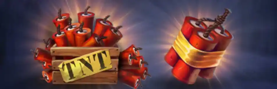 Collected dynamite symbol which explodes to destroy symbols and expand slot grid to 8x7 size